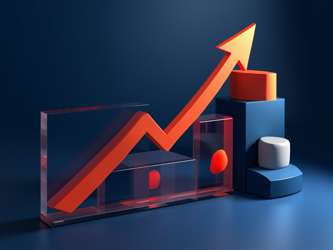 Rising 3D bar shapes with an upward arrow representing SEO growth